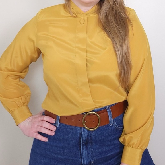Worthington Vintage 80s Mustard Yellow Button Up Blouse - Picture 10 of 10
